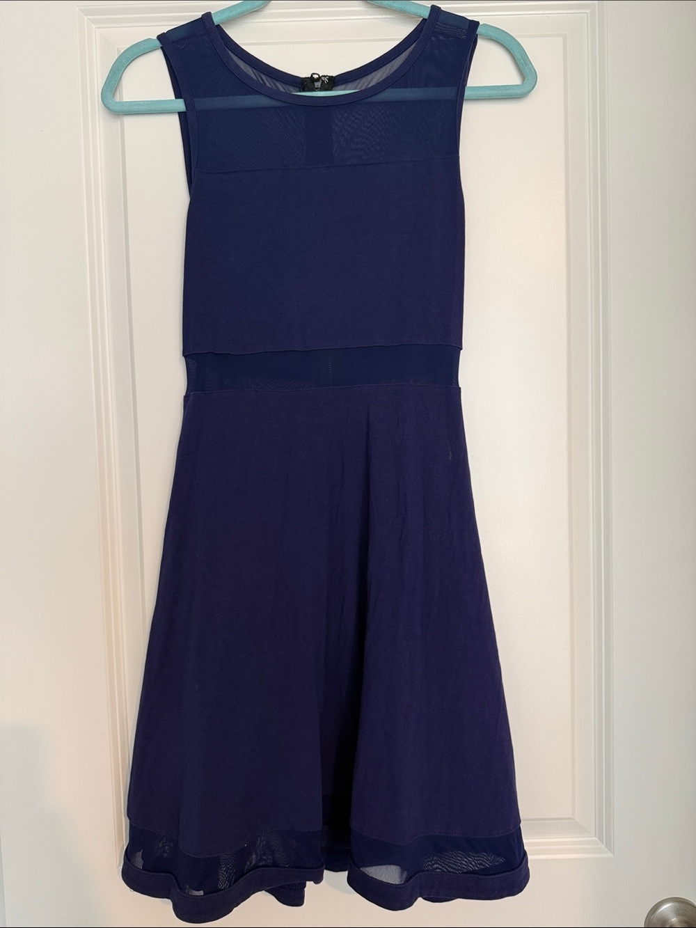 Women’s Navy Mesh-Accent Fit & Flare Dress